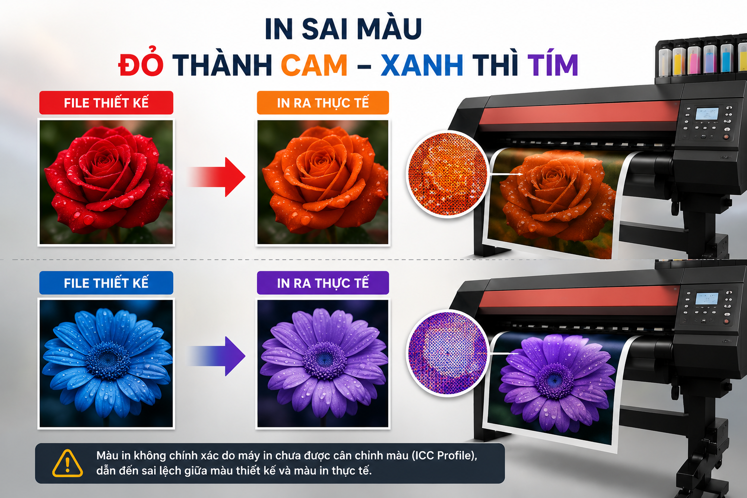 tình trạng màu đỏ bị cam, xanh bị tím